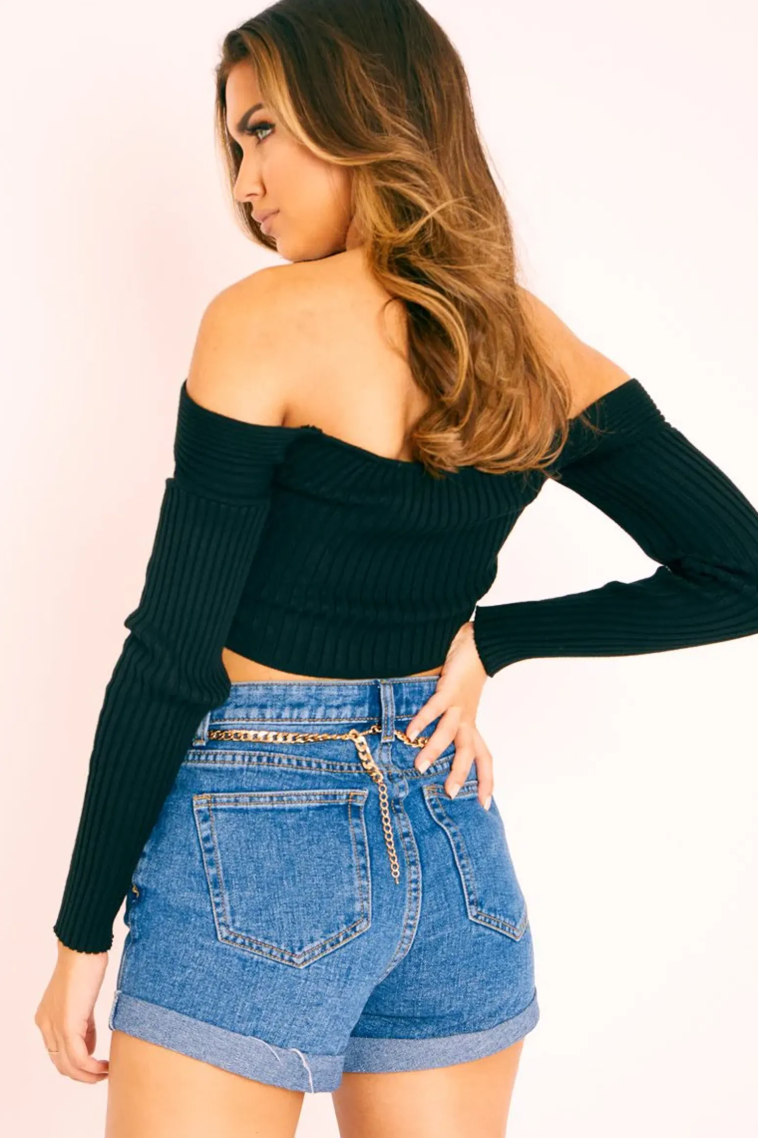 Rebellious Fashion Black Ribbed Long Sleeve Extreme Cut Out Crop Top - Shaina
