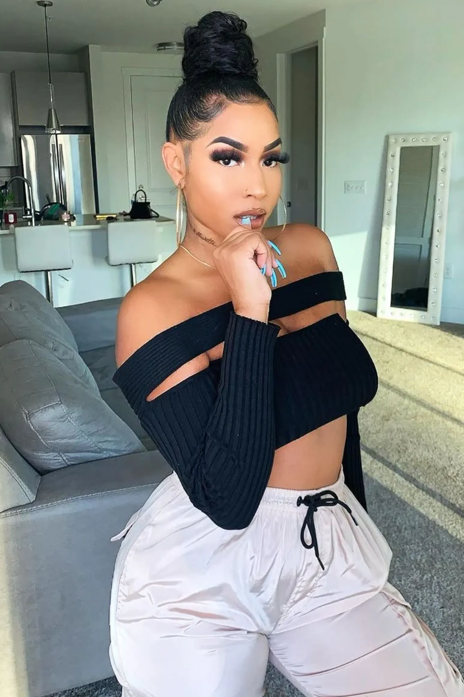 Rebellious Fashion Black Ribbed Long Sleeve Extreme Cut Out Crop Top - Shaina