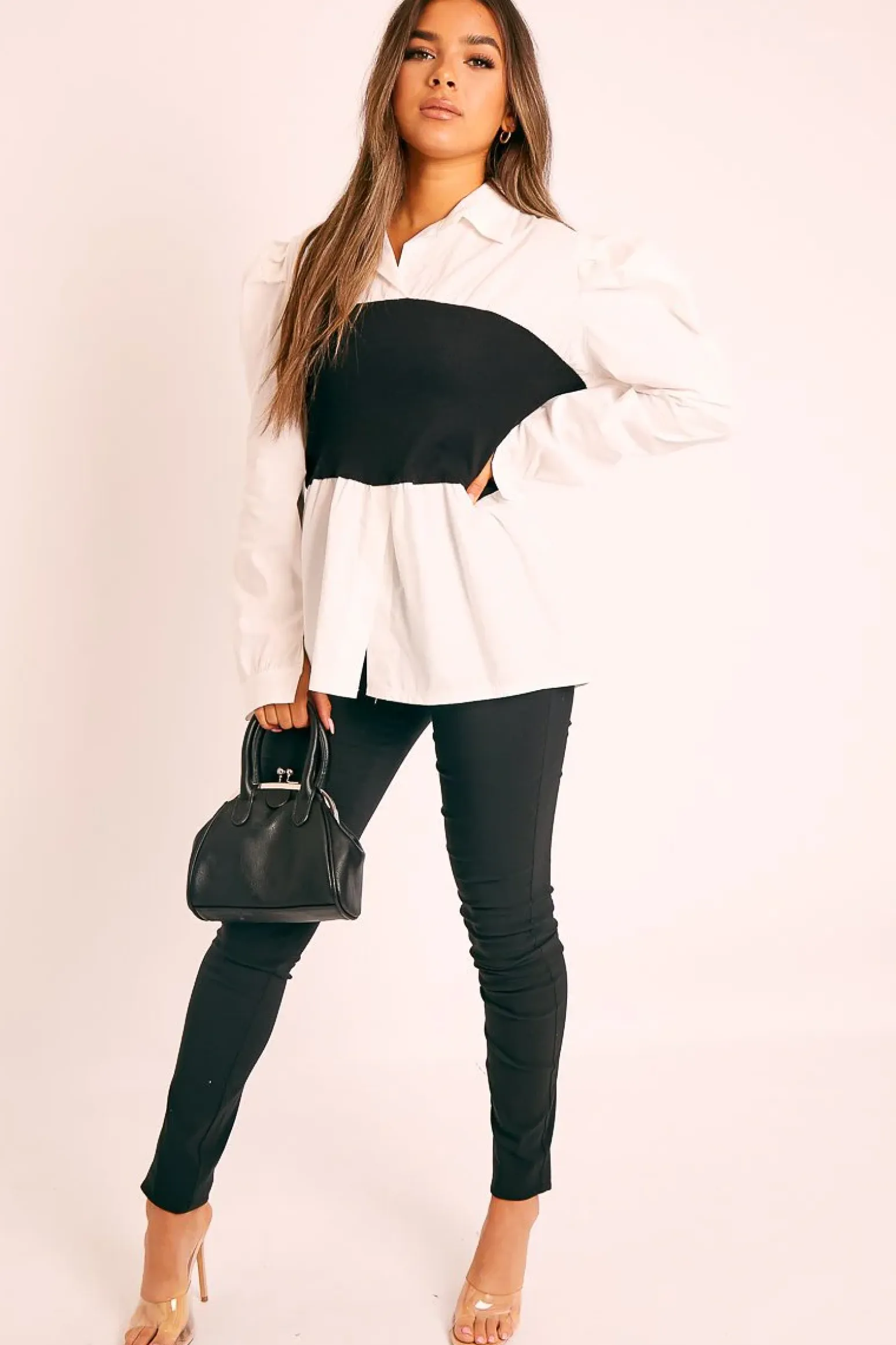 Rebellious Fashion Black Ribbed Panel Puff Sleeve Shirt - Fionna