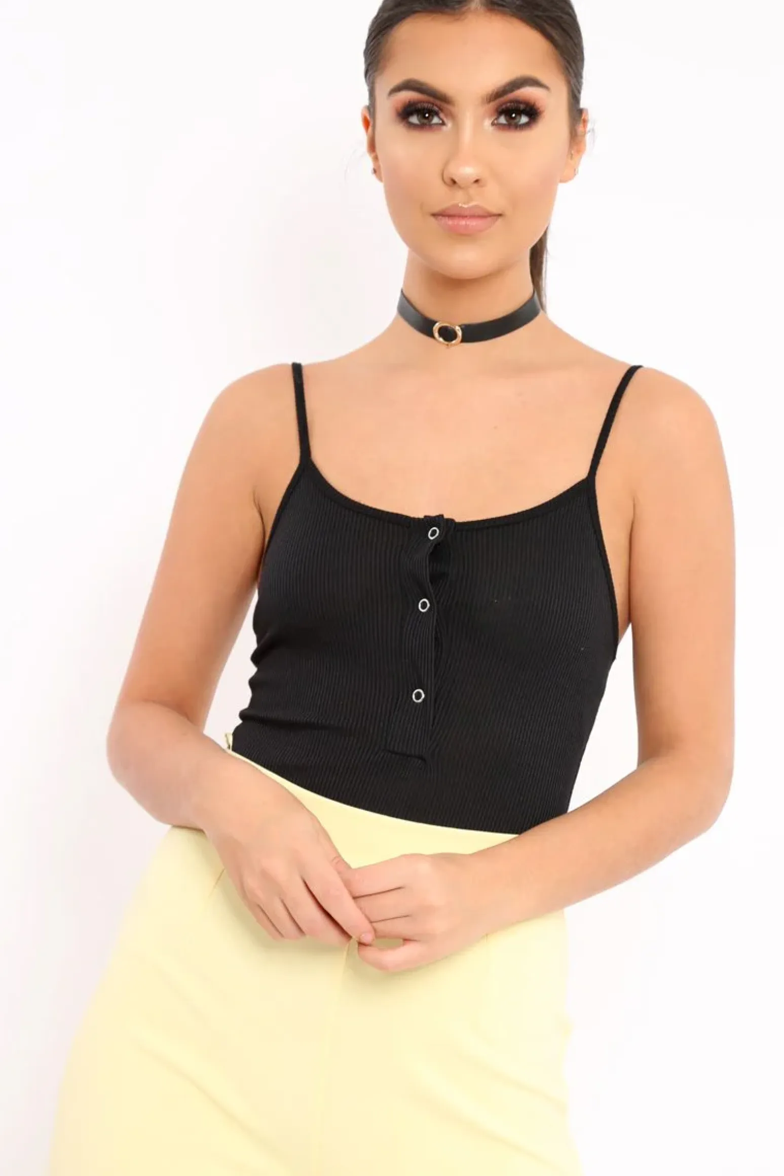 Rebellious Fashion Black Ribbed Popper Front Bodysuit - Baylee