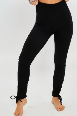 Rebellious Fashion Black Ribbed Ruched Ankle Leggings - Hollyann