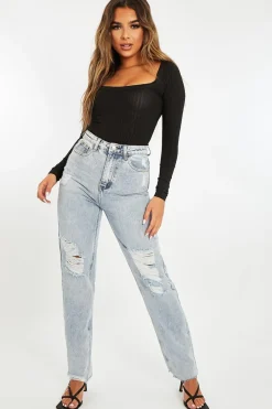 Rebellious Fashion Black Ribbed Scoop Neck Bodysuit - Harlen