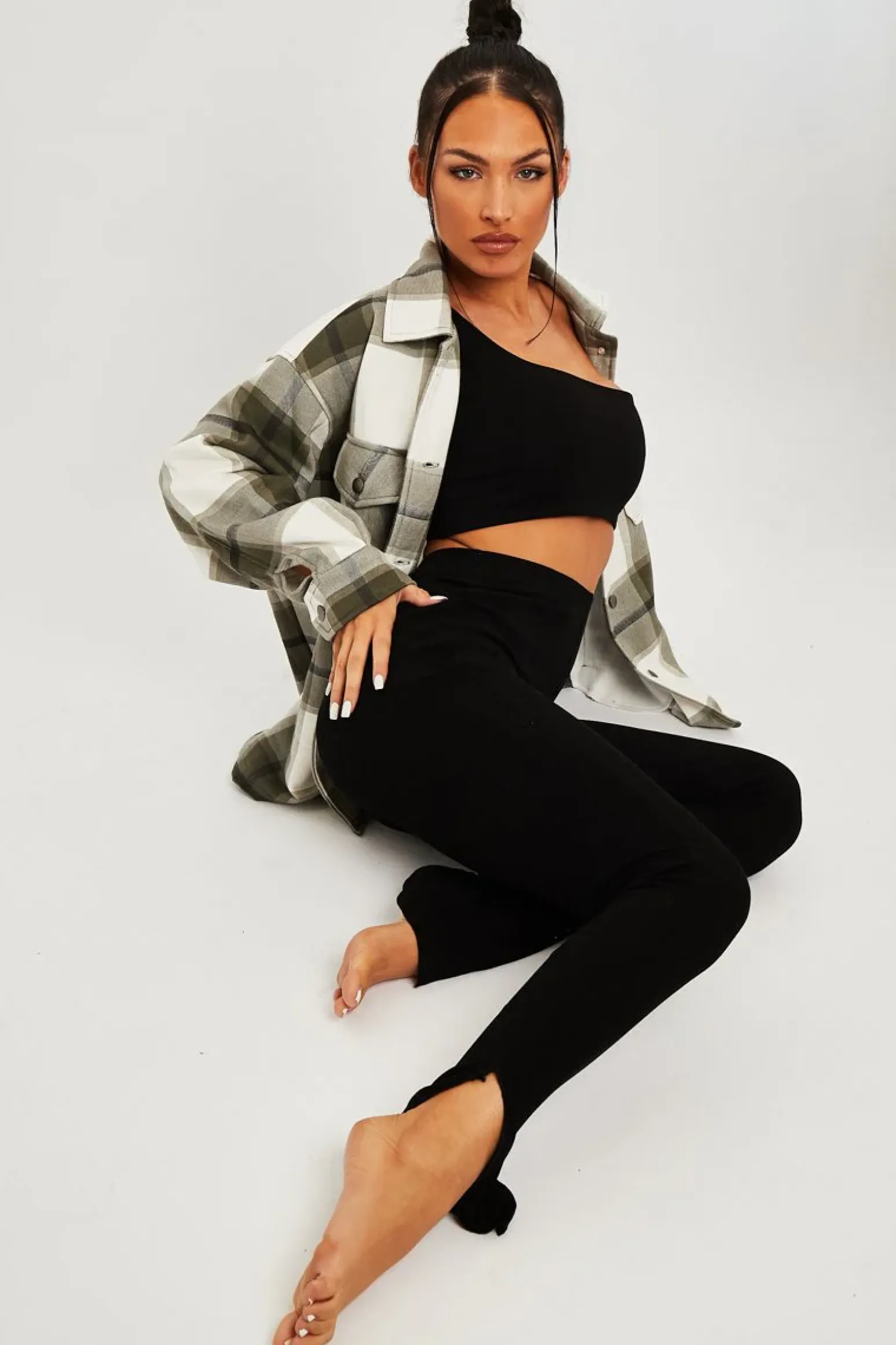 Rebellious Fashion Black Ribbed Side Split Leggings - Enzie