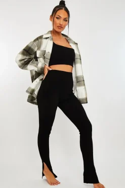 Rebellious Fashion Black Ribbed Side Split Leggings - Enzie