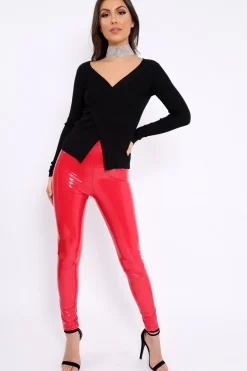 Rebellious Fashion Black Ribbed Thin Knit Wrap Top - Jordi