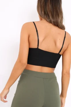 Rebellious Fashion Black Ribbed V Cut Crop Top - Cordelia