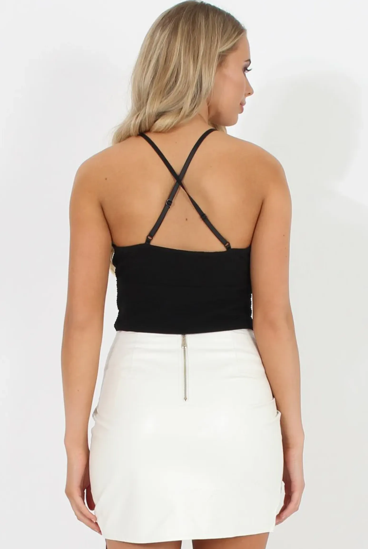 Rebellious Fashion Black Ribbed V Front Bodysuit - Danika