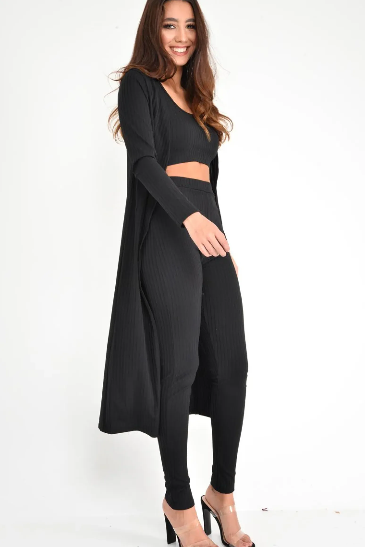 Rebellious Fashion Black Rib Crop Top Leggings Co-Ord - Elenah