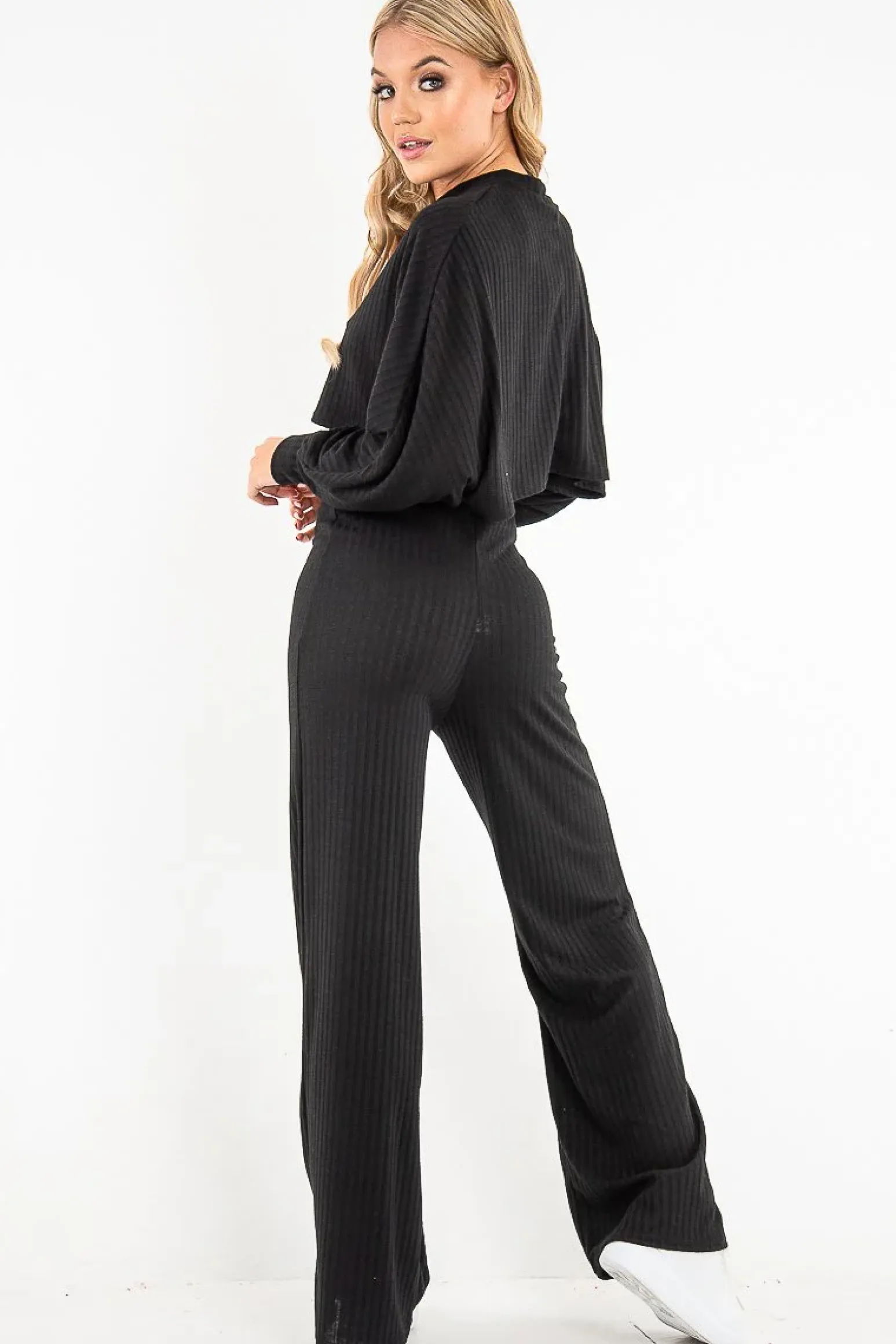 Rebellious Fashion Black Rib Jersey Loungewear Co-Ord Set - Emsley