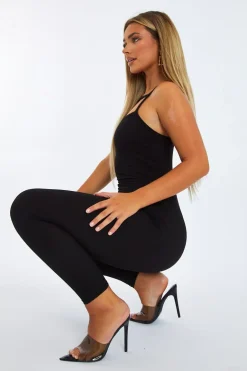 Rebellious Fashion Black Rib Knit Cut Out Jumpsuit - Tamsin