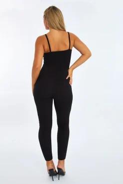 Rebellious Fashion Black Rib Knit Cut Out Jumpsuit - Tamsin