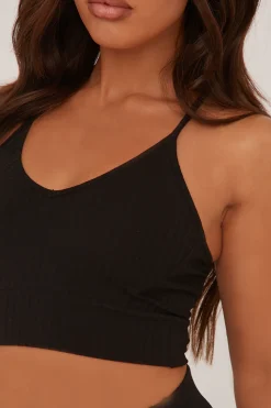 Rebellious Fashion Black Rib Knit Halter Neck Cropped Top - Milly
