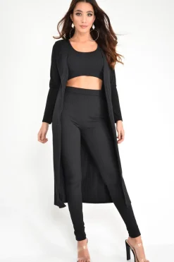 Rebellious Fashion Black Rib Longline Cardigan - Charlett