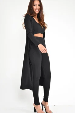 Rebellious Fashion Black Rib Longline Cardigan - Charlett