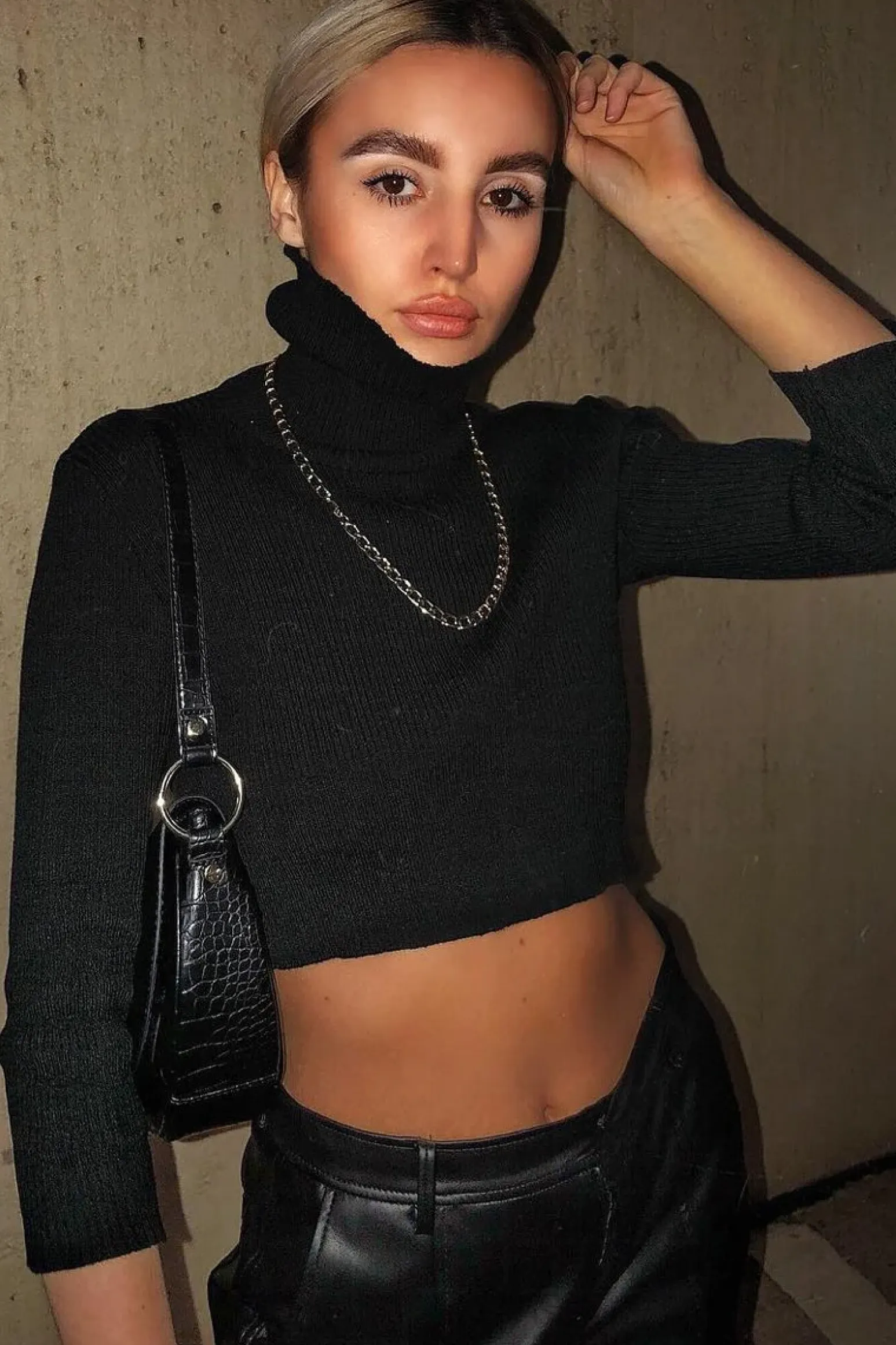 Rebellious Fashion Black Rib Roll Neck Crop Jumper - Hayvin