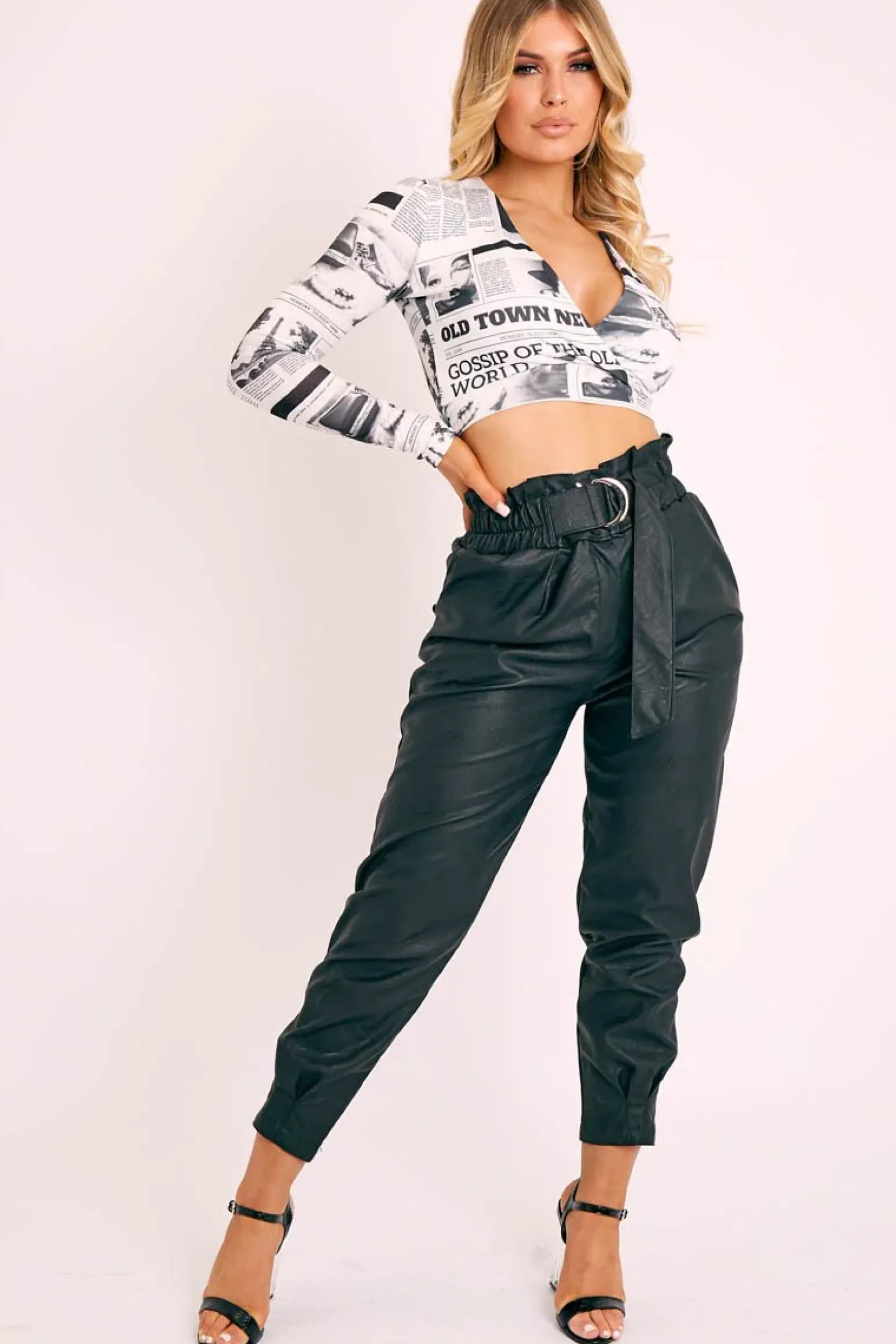 Rebellious Fashion Black Ring Belt Straight Leg PU Trousers - Jazmine