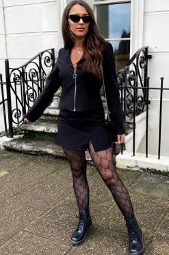 Rebellious Fashion Black Ring Zip Front Blazer - Brooklyn