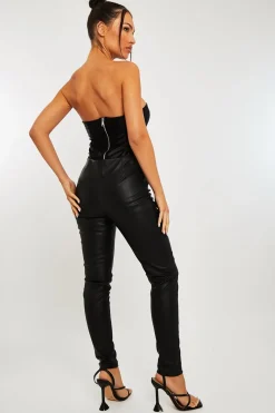 Rebellious Fashion Black Ring Zip Front Faux Leather Leggings - Rafaela