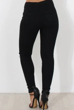 Rebellious Fashion Black Ripped Knee Jeans-Clara