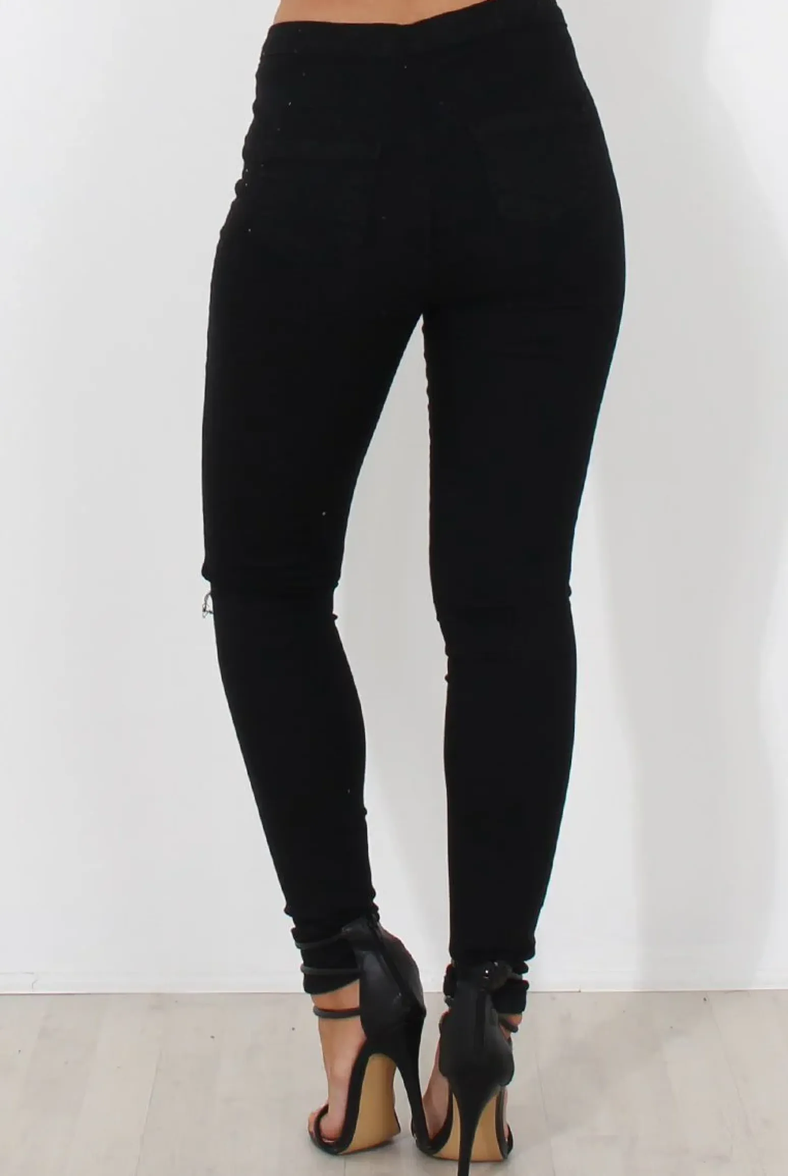 Rebellious Fashion Black Ripped Knee Jeans-Clara