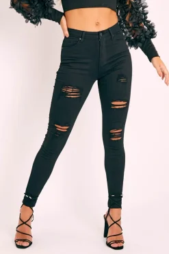 Rebellious Fashion Black Ripped Skinny Jeans - Blair