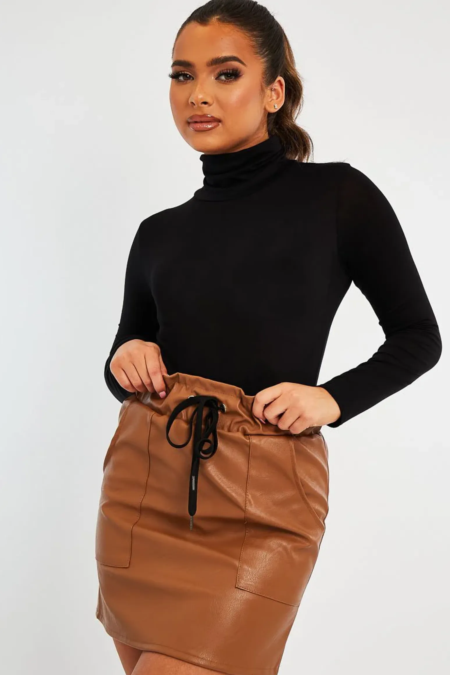Rebellious Fashion Black Roll Neck Long Sleeve Bodysuit - Liza