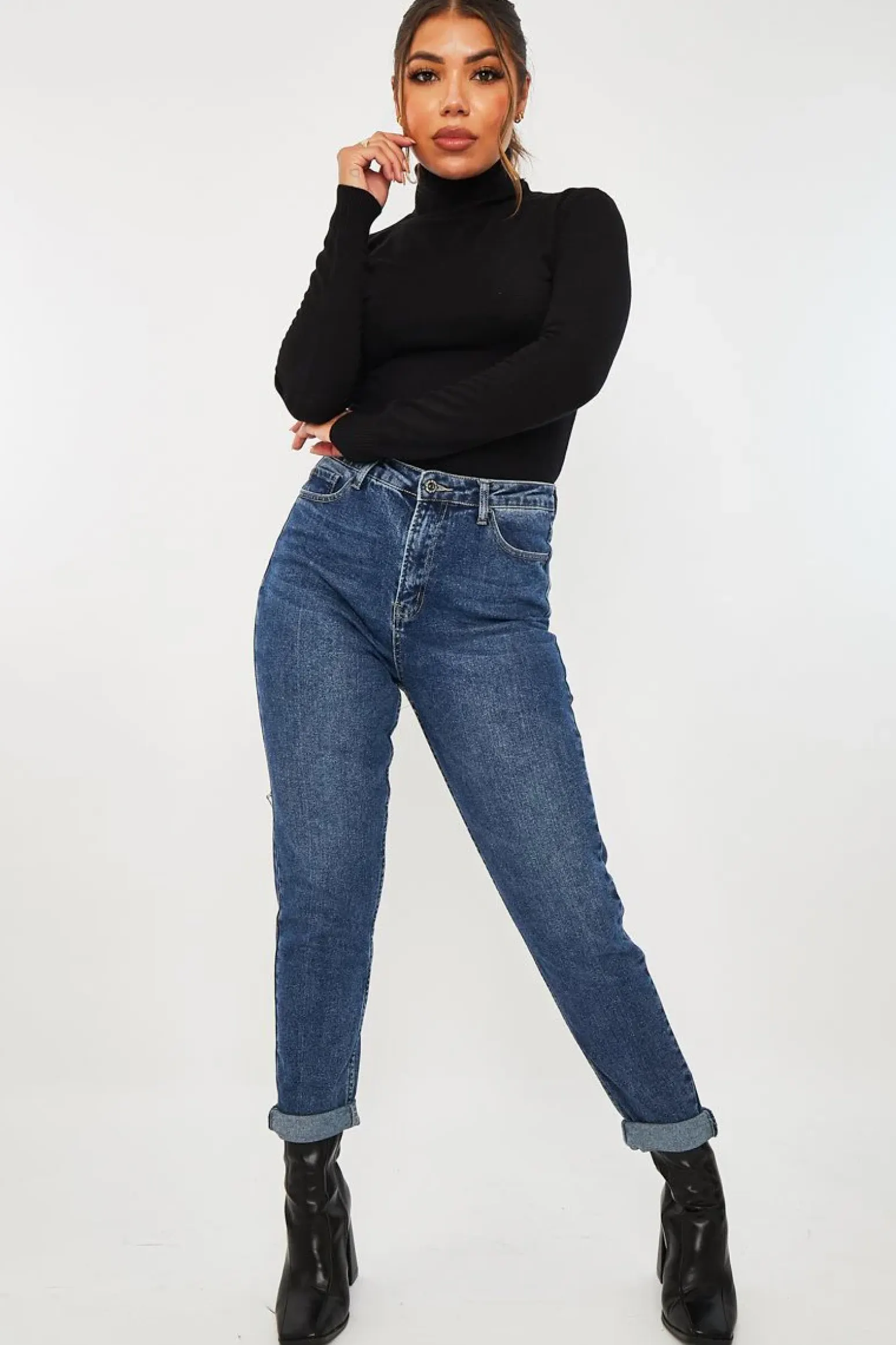 Rebellious Fashion Black Roll Neck Slim Fit Knitted Jumper - Georgie