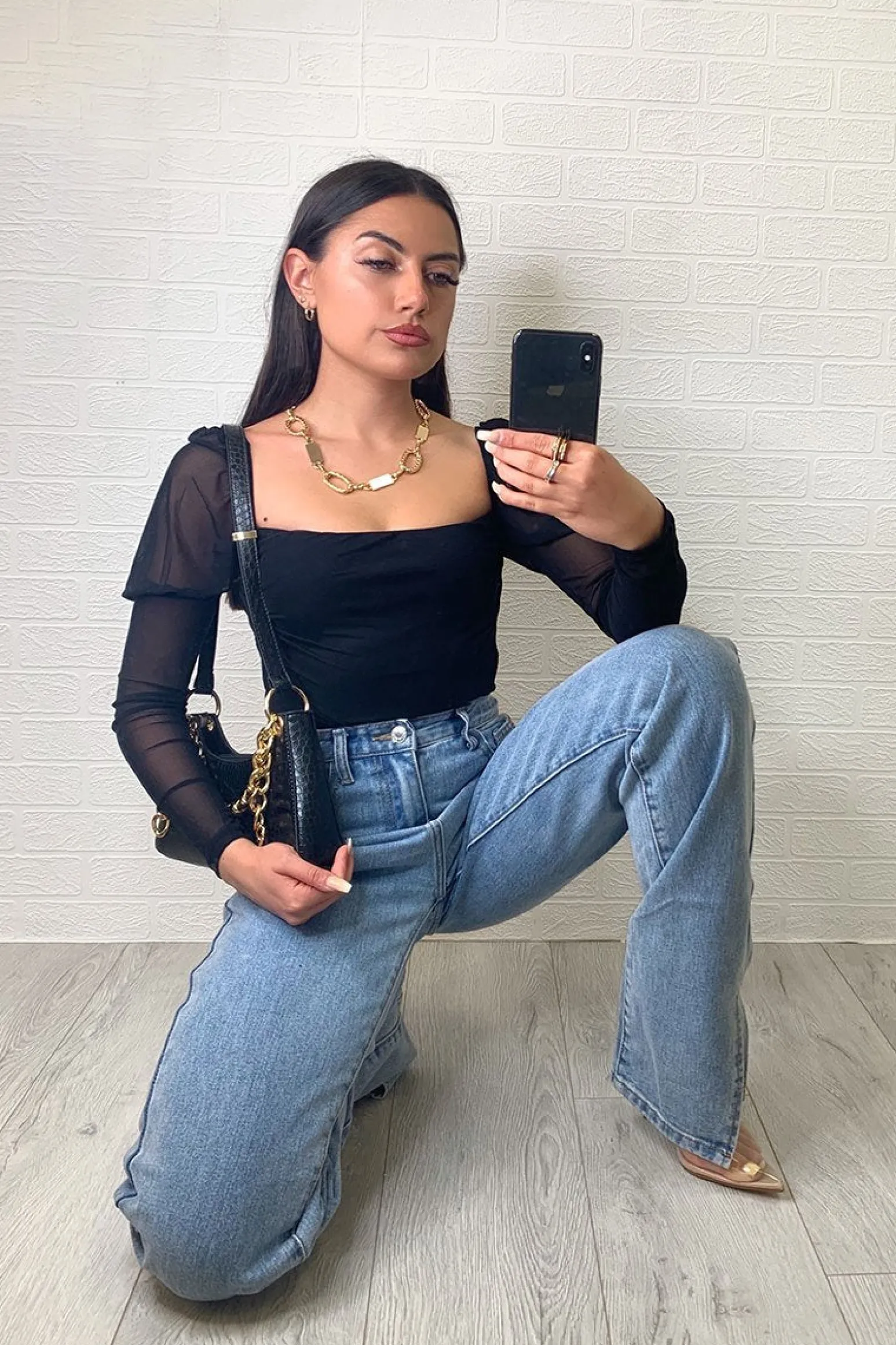Rebellious Fashion Black Ruched Body Mesh Sleeve Bodysuit - Raeya