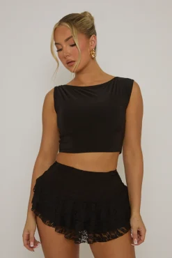 Rebellious Fashion Black Ruffle Lace Mini Skirt - Charla