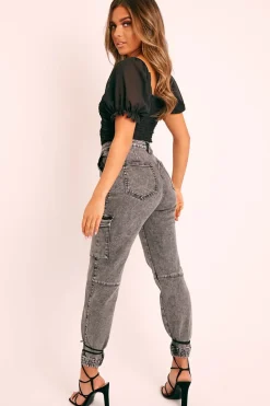 Rebellious Fashion Black Ruffle Pearl Button Crop Top - Stefani