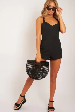 Rebellious Fashion Black Ruffle Strap Playsuit - Minnie