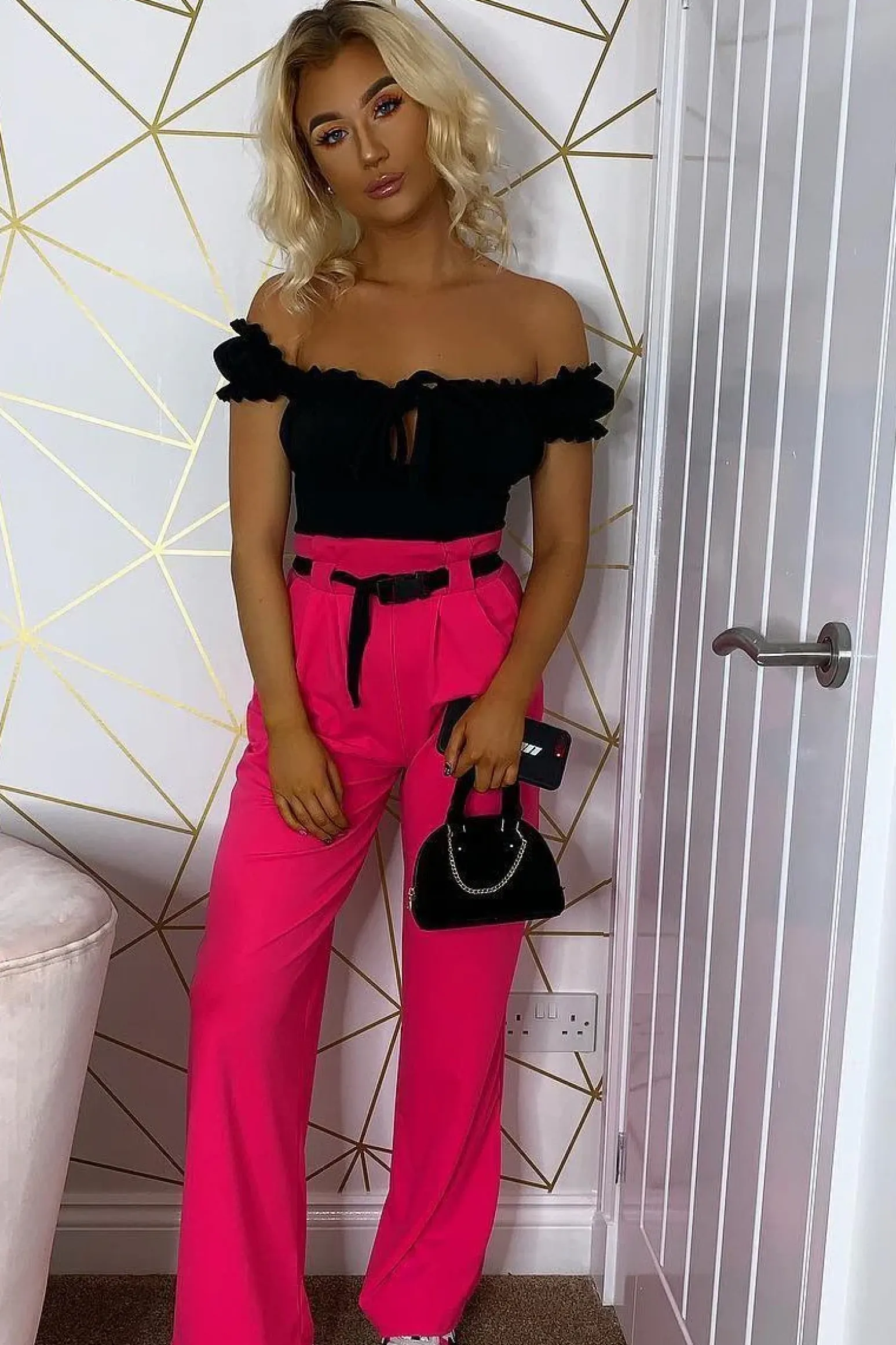 Rebellious Fashion Black Ruffle Tie Front Bardot Crop Top - Pandora