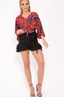 Rebellious Fashion Black Ruffle Trim Belted Shorts - Afra