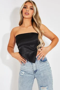 Rebellious Fashion Black Satin Bandana Scarf Top - Leanna