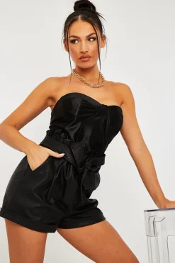 Rebellious Fashion Black Satin Corset Crop Top - Laraya