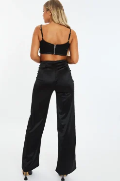 Rebellious Fashion Black Satin Cut Out Fitted Jumpsuit - Sofia