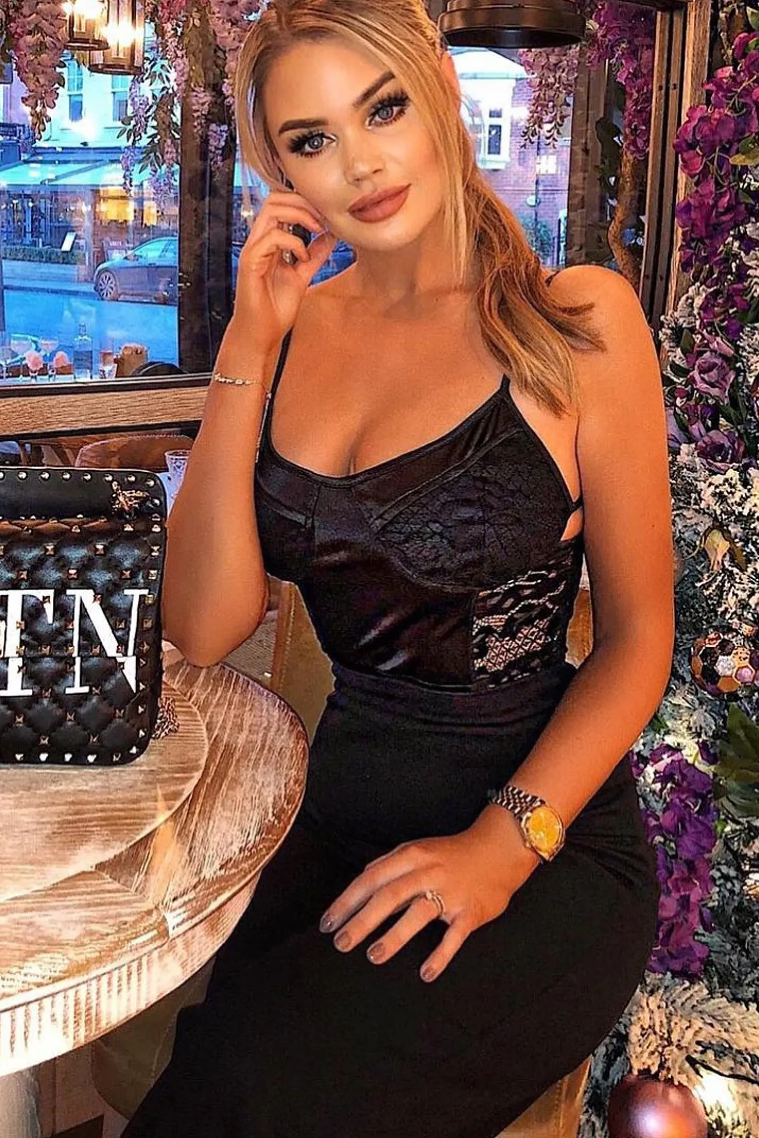 Rebellious Fashion Black Satin Lace Cut Out Bodysuit - Aleiya