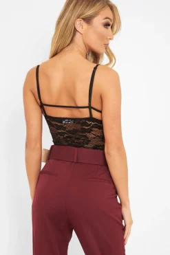 Rebellious Fashion Black Satin Lace Cut Out Bodysuit - Aleiya