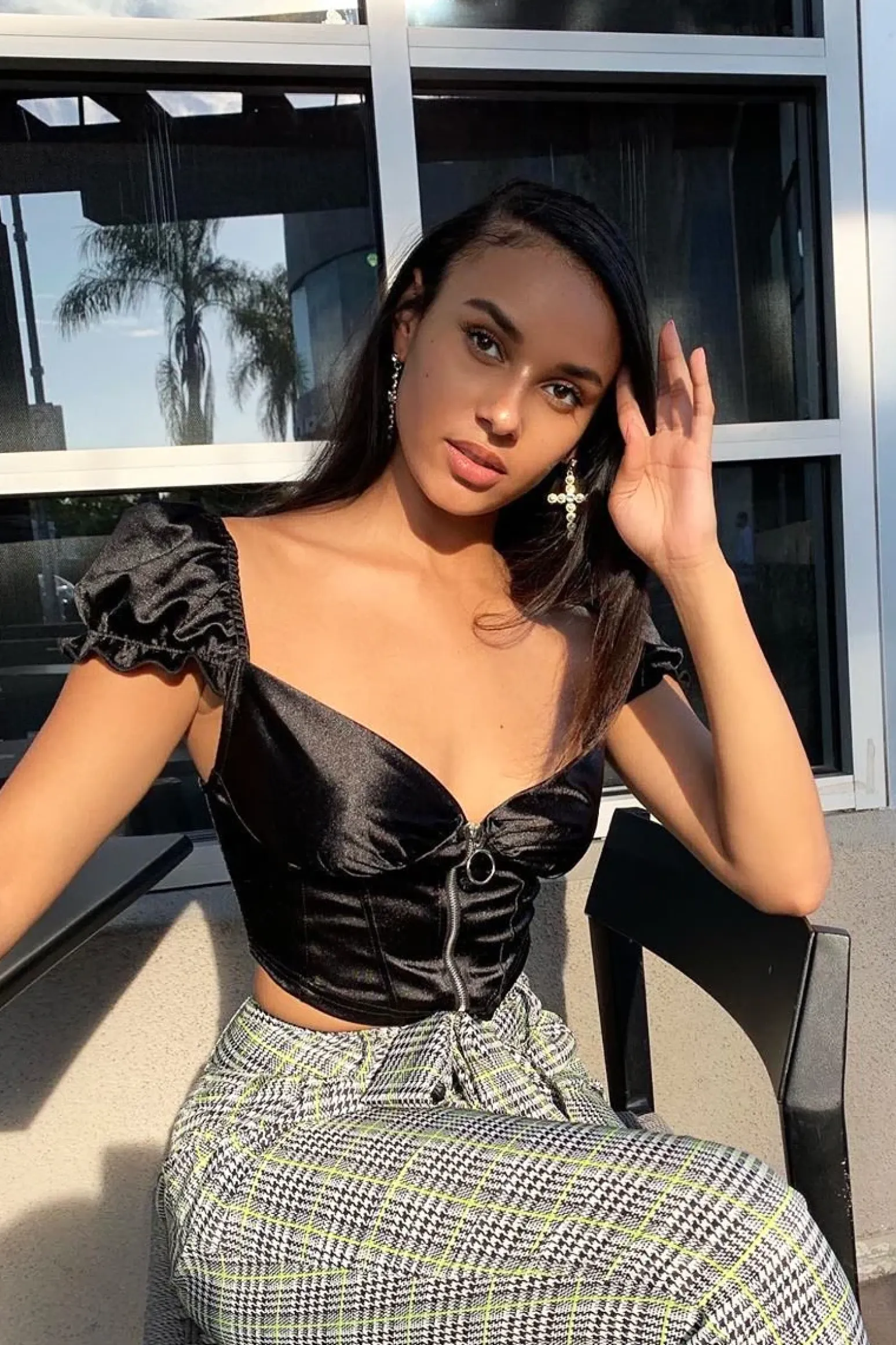 Rebellious Fashion Black Satin Milkmaid Ring Zip Crop Top - Aariel