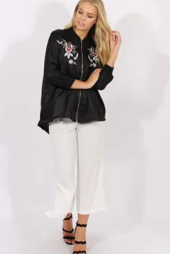 Rebellious Fashion Black Satin Oversized Embroidered Jacket - North