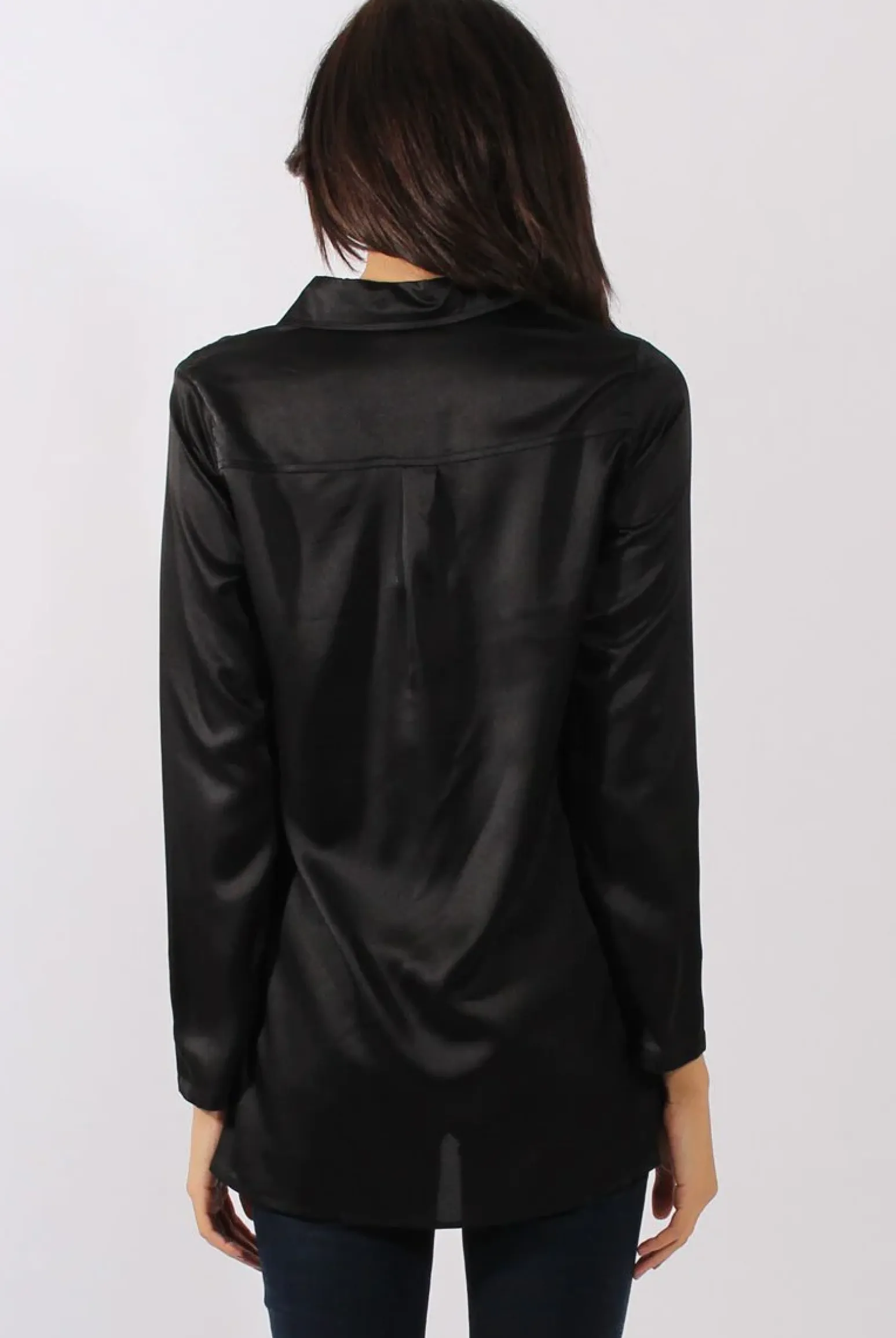Rebellious Fashion Black Satin Shirt - Alaina