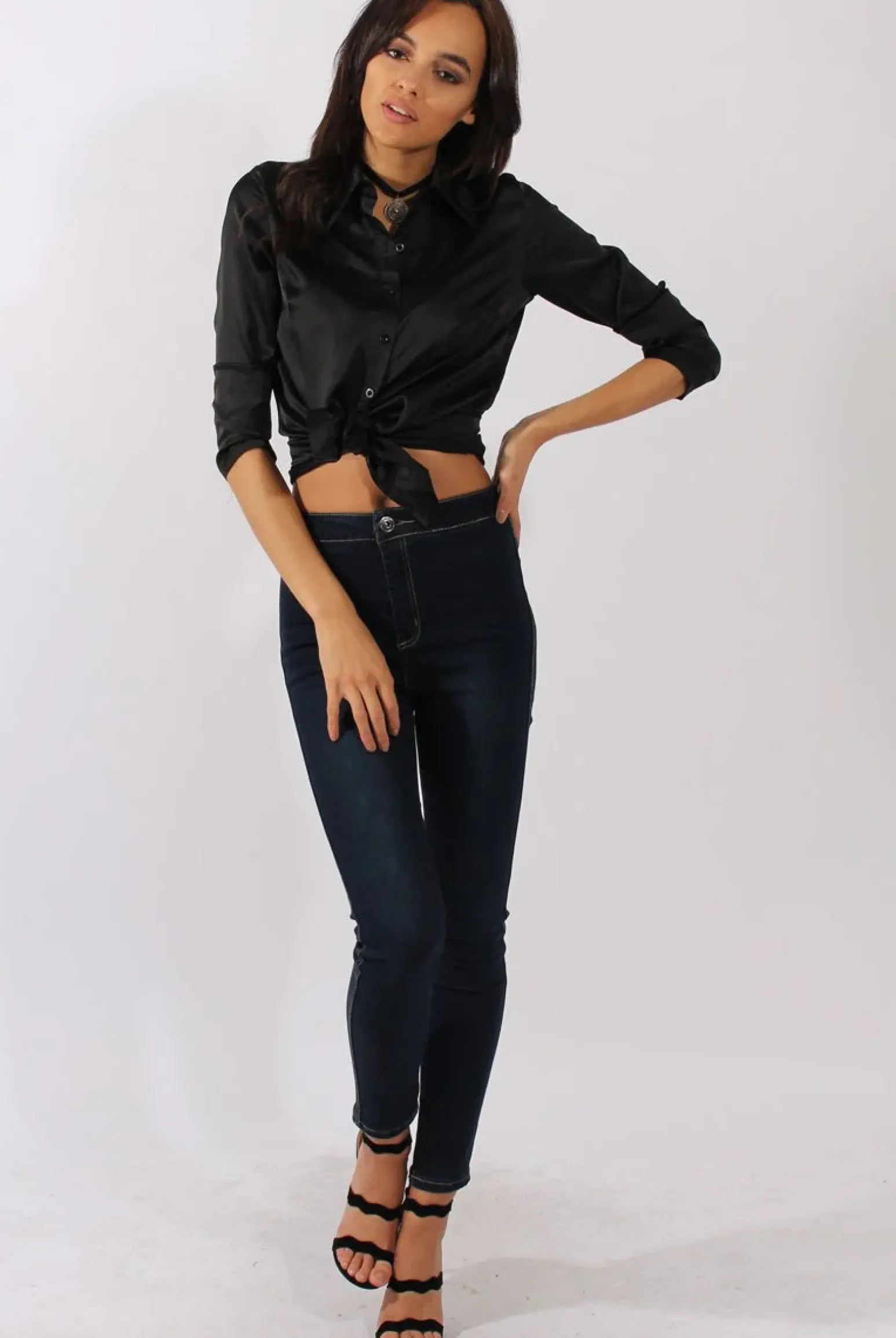 Rebellious Fashion Black Satin Shirt - Alaina