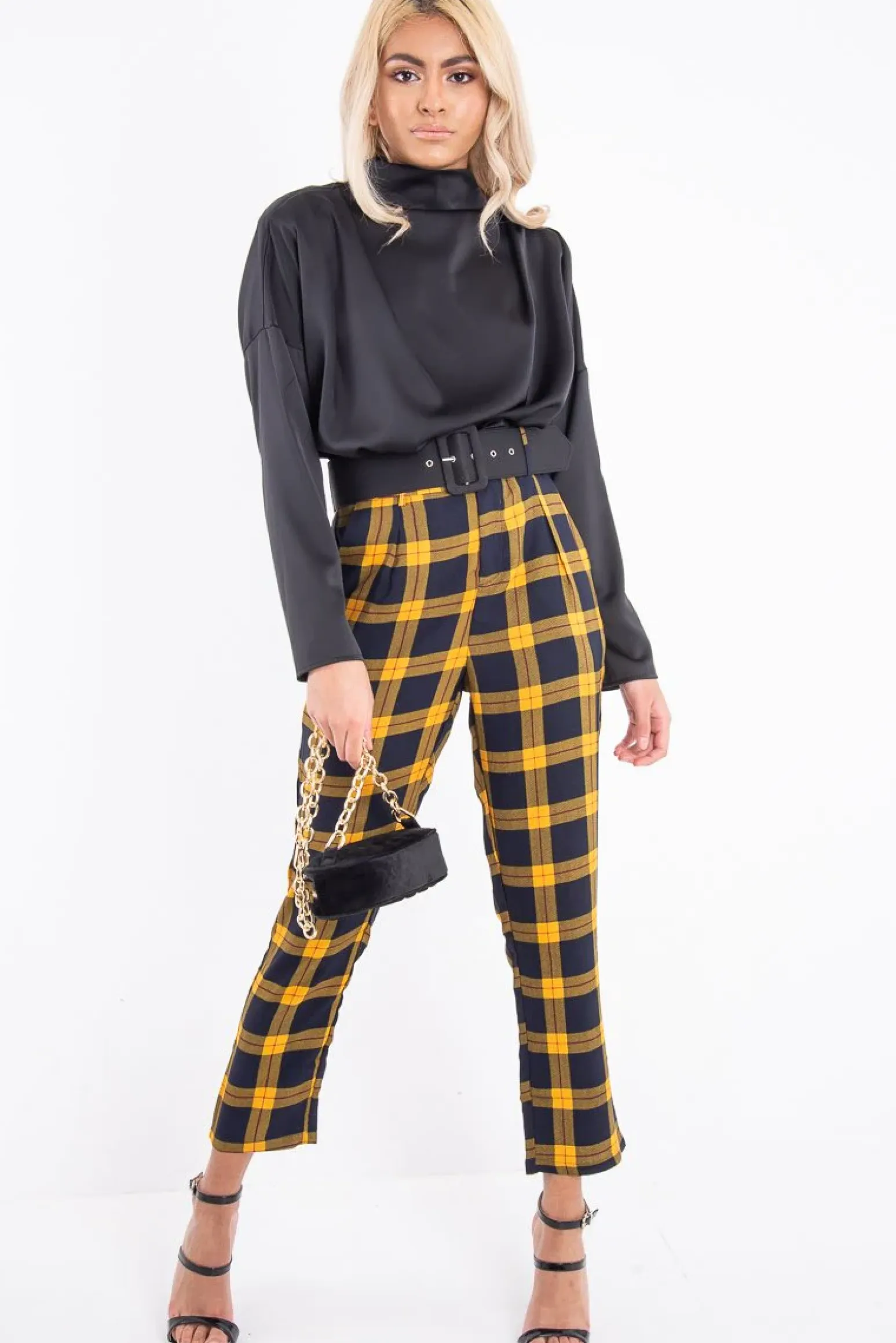Rebellious Fashion Black Satin Shoulder Pad Shirred Waist Blouse - Farida