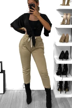 Rebellious Fashion Black Satin Tie Crop Top - Alara