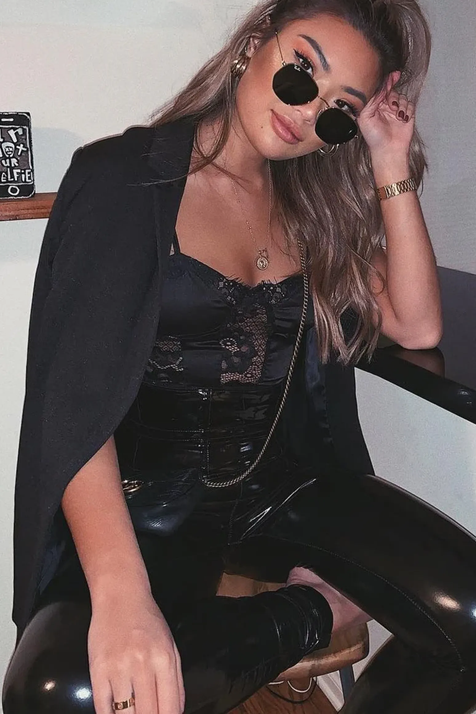 Rebellious Fashion Black Scalloped Lace Satin Bodysuit - Jeriah