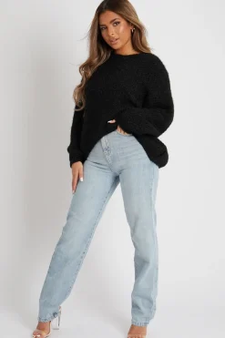 Rebellious Fashion Black Scoop Neck Fluffy Jumper - Ameliah