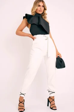 Rebellious Fashion Black Scuba Frill Overlay Bodysuit - Novella