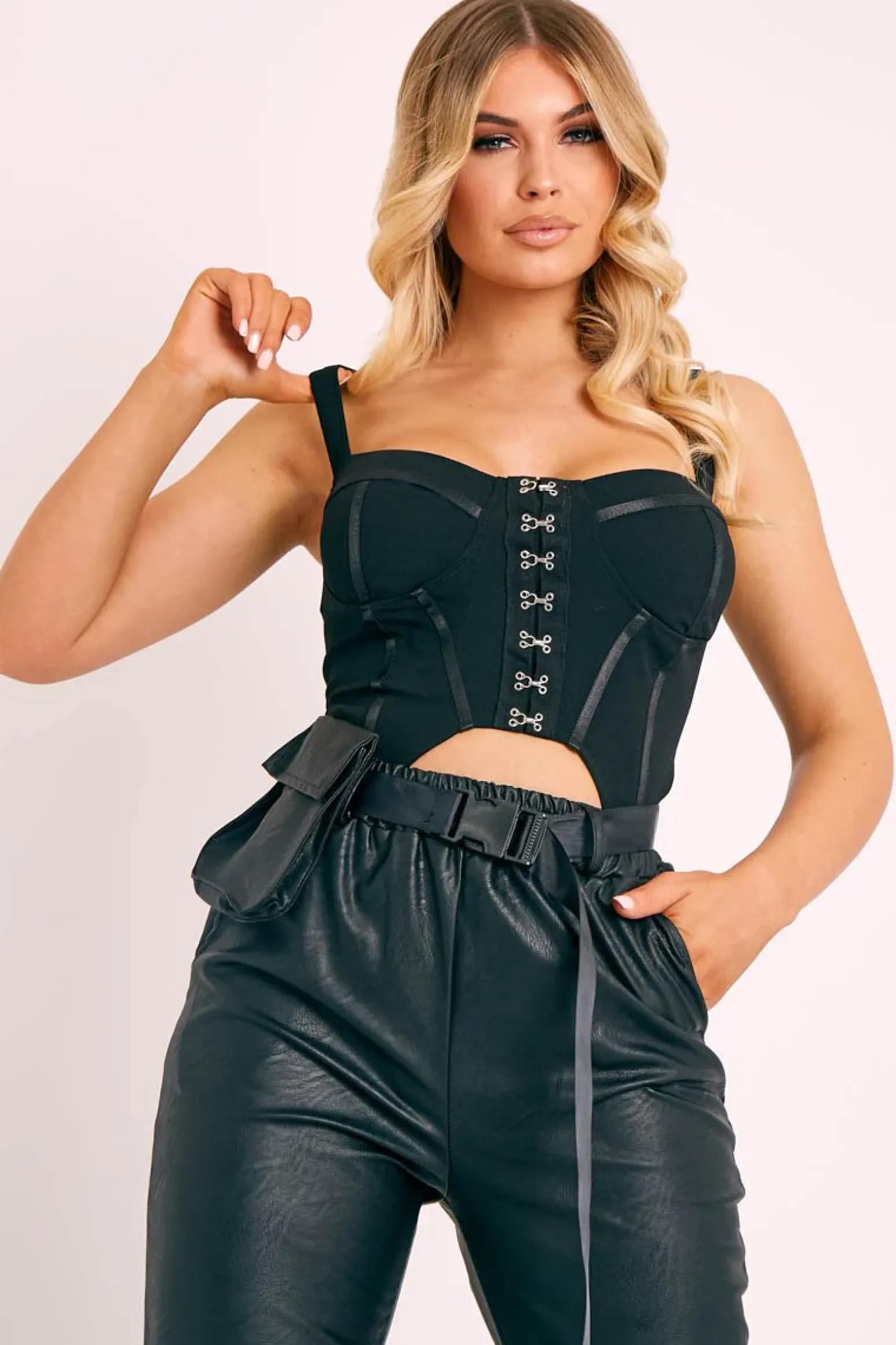 Rebellious Fashion Black Seam Detail Corset Crop Top - Luiza