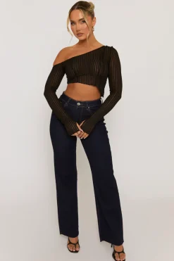 Rebellious Fashion Black Semi Sheer Off Shoulder Top - Carolina