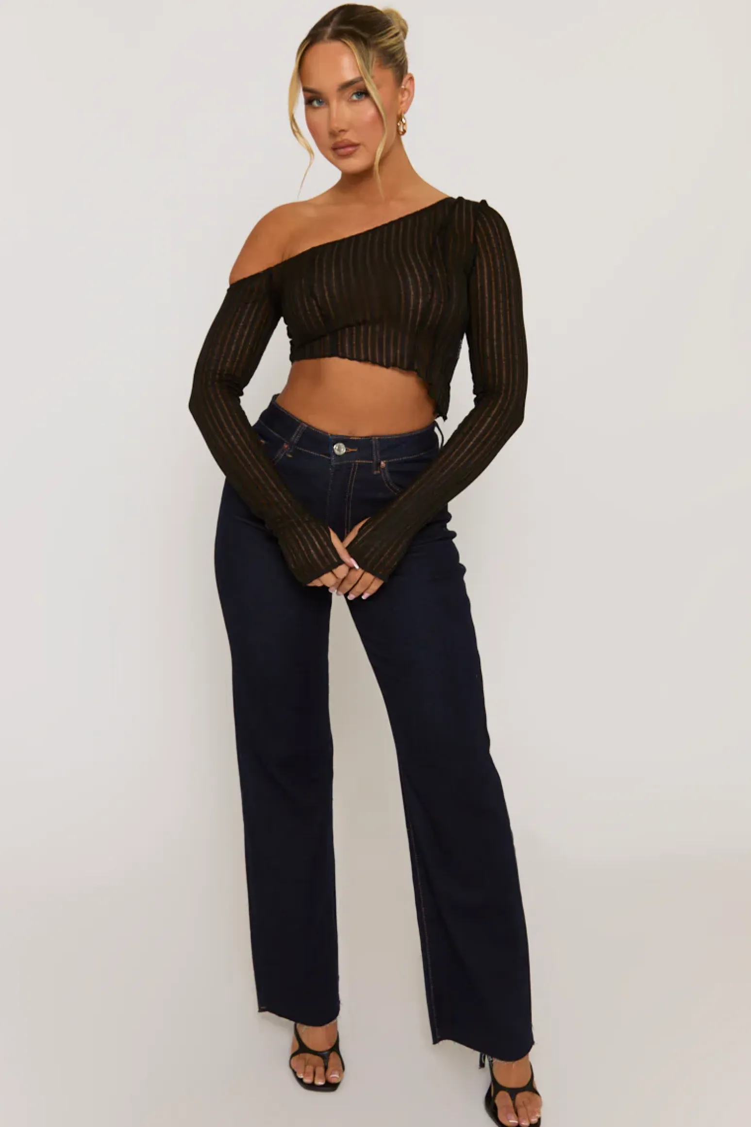 Rebellious Fashion Black Semi Sheer Off Shoulder Top - Carolina